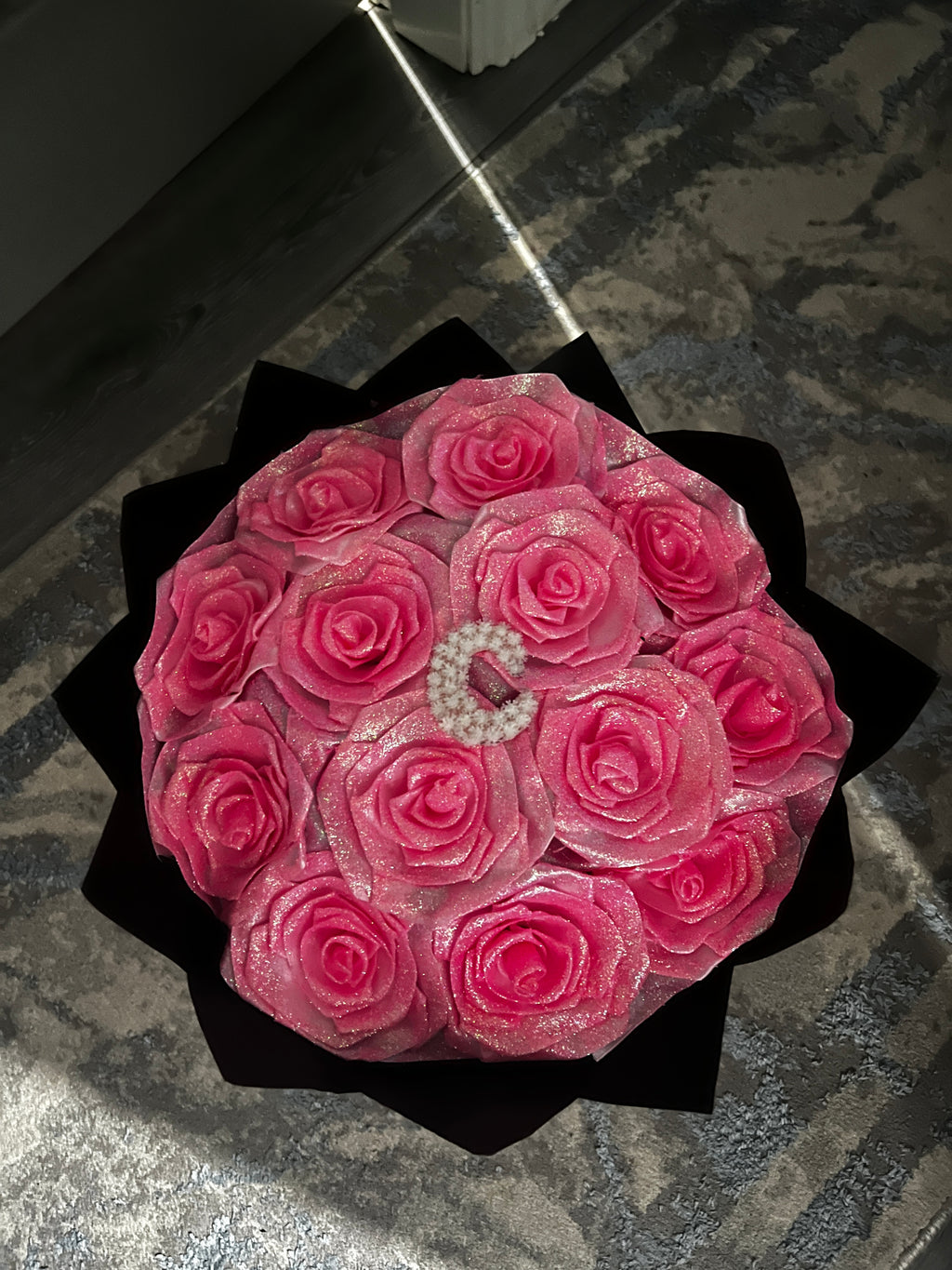 Pink Glitter Roses w Name Letter