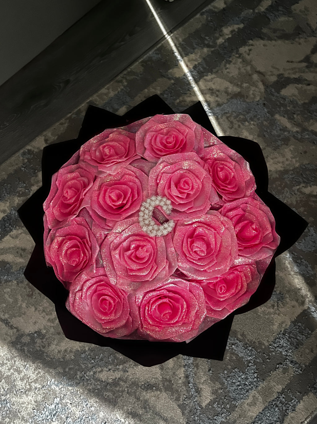 Pink Glitter Roses w Name Letter